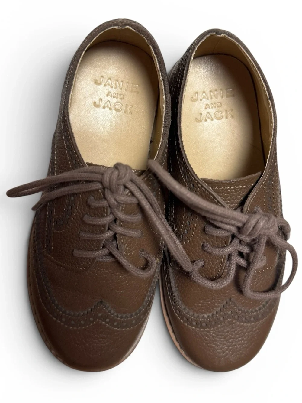 Janie and Jack Boys Leather Wingtip Derby Dress Shoes Brown Size 10 Toddler